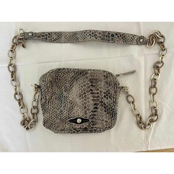 Elliott Lucca Gray Snakeskin print leather Crossbody Purse with chain - Picture 1 of 16